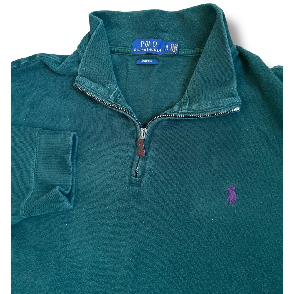 Polo Ralph Lauren Mens‎ XL Estate Rib Quarter Zip Pullover Hunter Green Cotton